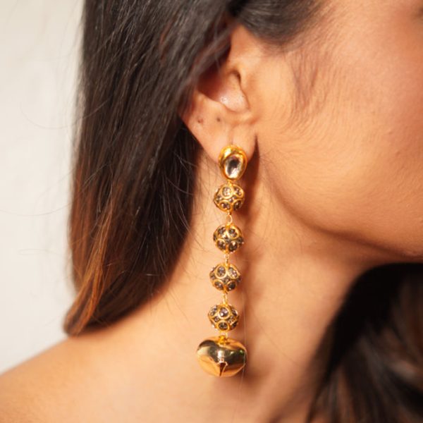 Cascading Black Diamond and Ghunghroo Earrings (RJE1349)