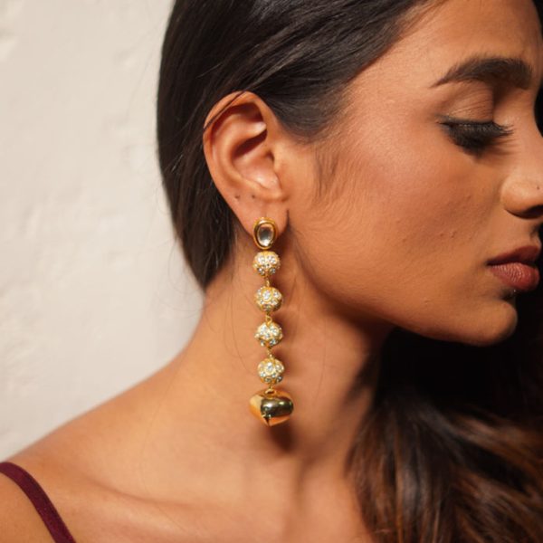 Cascading White Diamond and Ghunghroo Earrings (RJE1350)