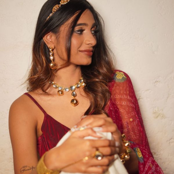 Gold Mesh Kundan Haathpaan (RJMHP167)