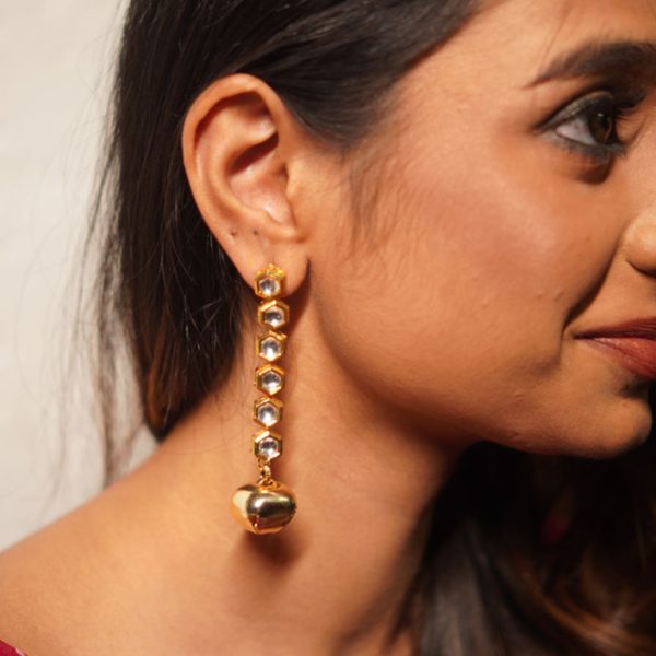 Long Shoulder Length Kundan Ghungroo Earrings (RJE1356)