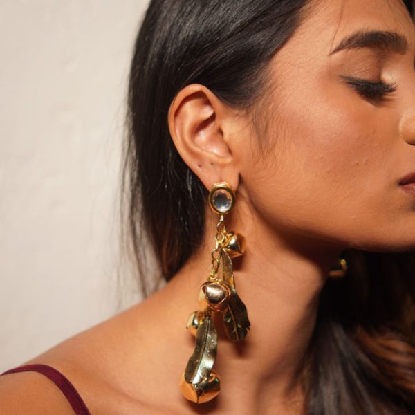 Cascading Ghunghroo & Leaf Kundan Earrings (RJE1357)