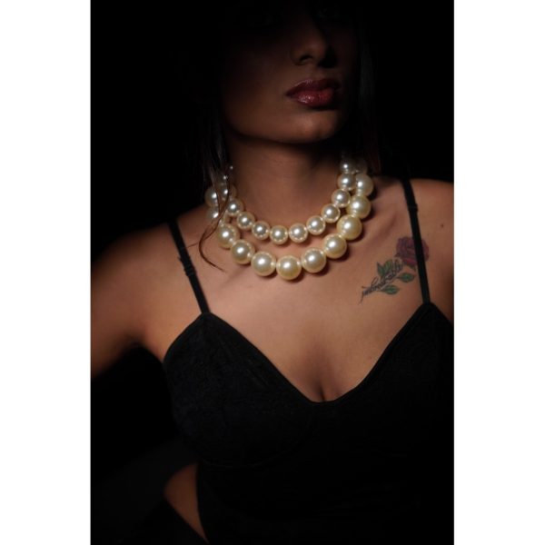 Double Pearl Statement Necklace (RJN2195)