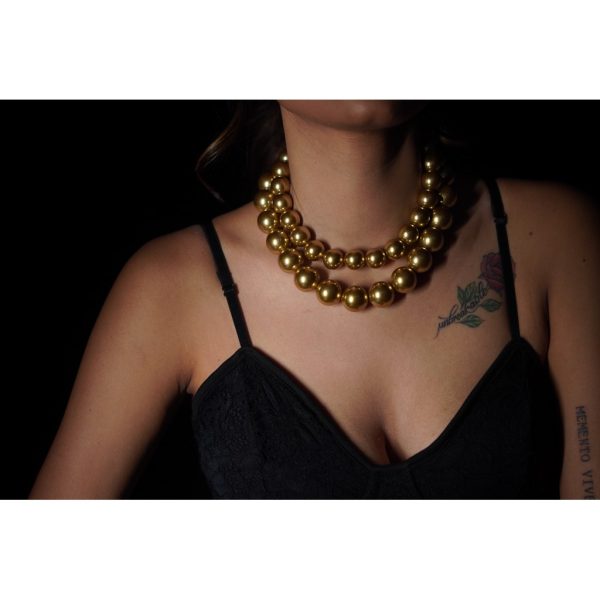 Two-Layered Golden Pearls Statement Necklace (RJN2196)
